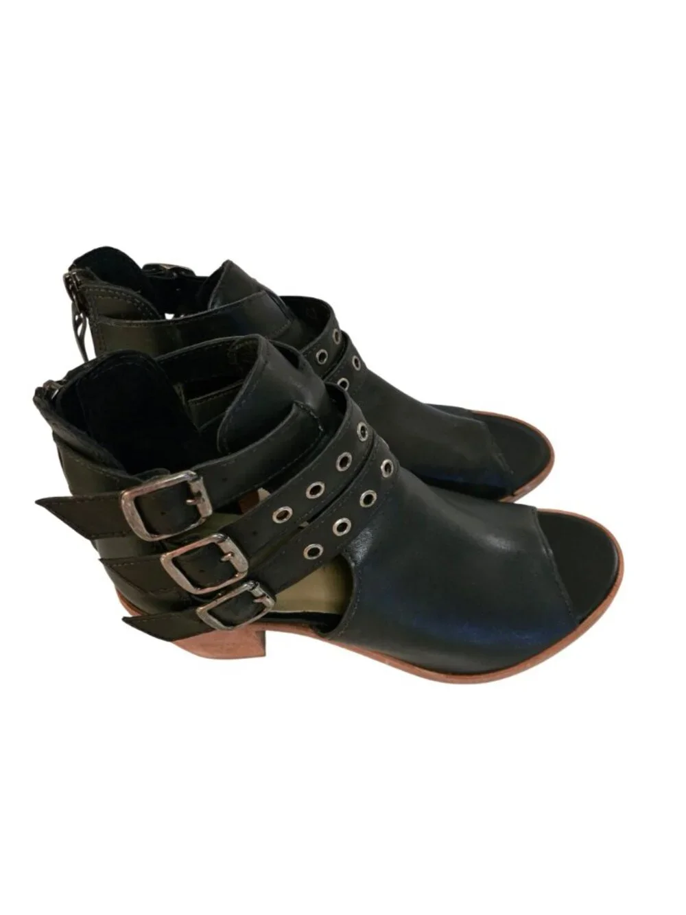 Diego Di Lucca Royalty Strappy Leather Shooties Black Back Zip Closure Size 7.5M